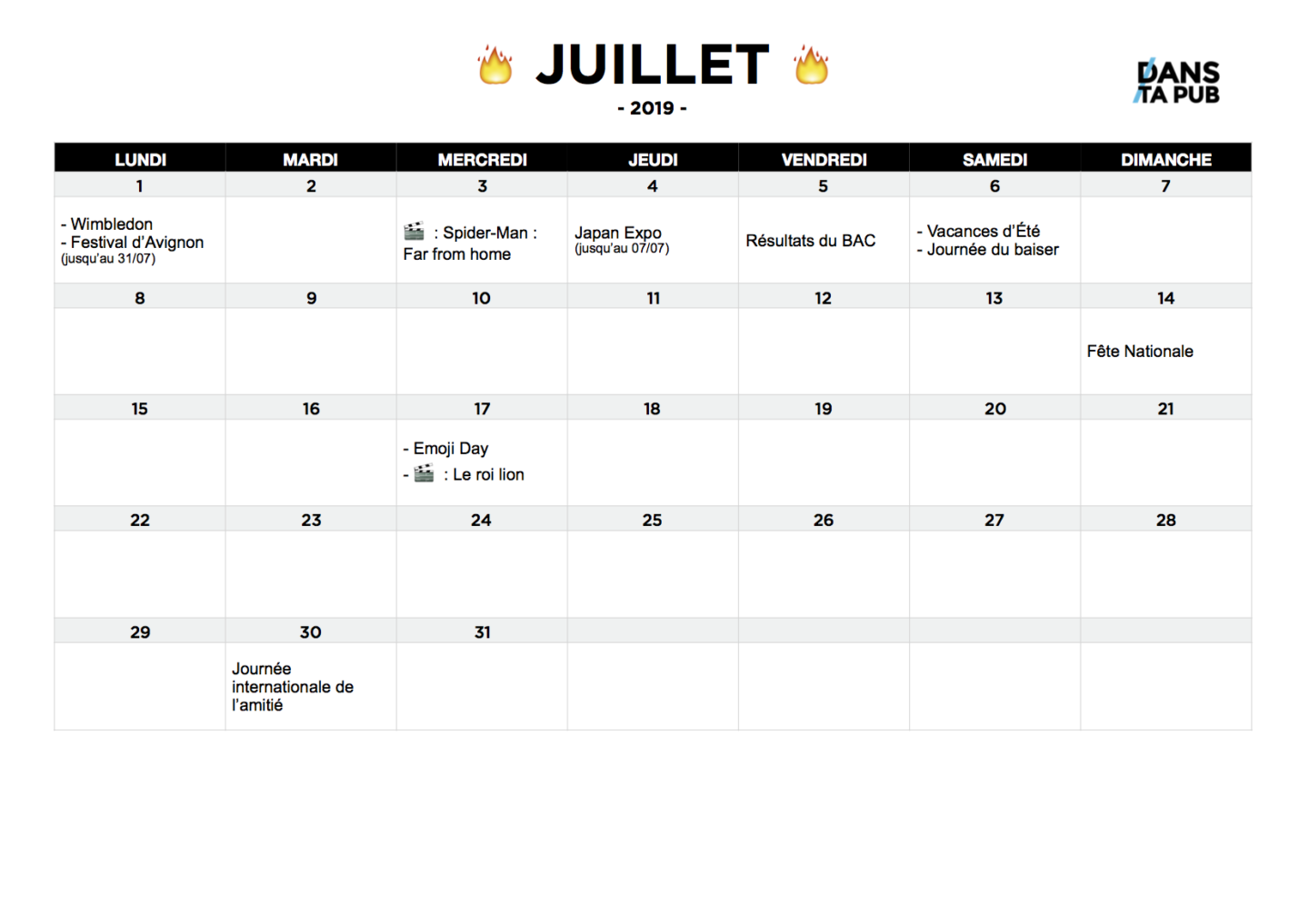 Calendrier 2019 Tous Les Marronniers Social Media Pour Les Cm 