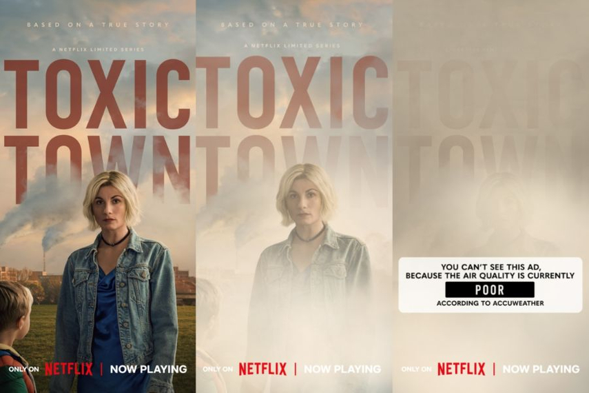 Netflix dévoile un billboard qui disparaît avec la pollution pour la série Toxic Town